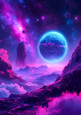 Vibrant Alien Planet Landscape with Nebula
