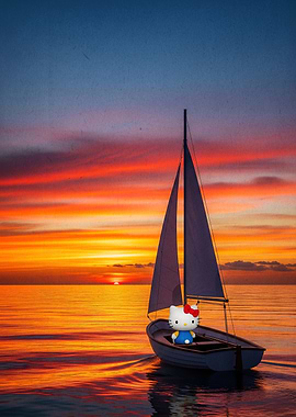 Cat Animal Sailing at Sunset