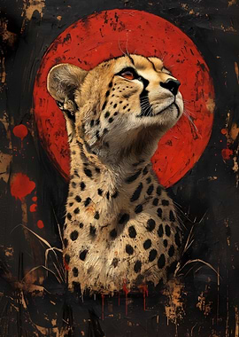 Cheetah Portrait with Red Circle
