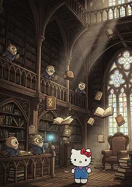 Cat Animal in Owl Wizard Library