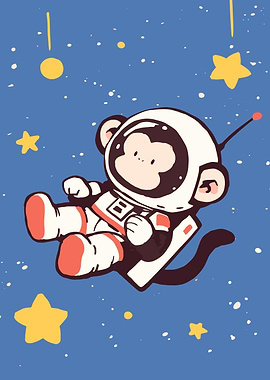 Monkey Astronaut in Space Cartoon