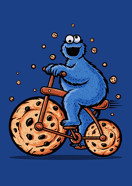 Blue Monster Riding Cookie Bicycle
