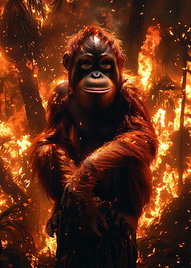 Orangutan in Burning Forest