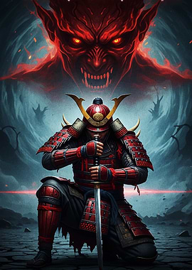 Samurai and Demon Digital Art