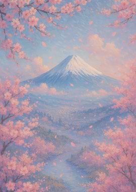 Mount Fuji with Cherry Blossoms Painting