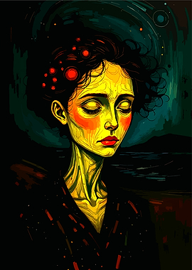 Contemplative Woman Portrait in Dark Palette