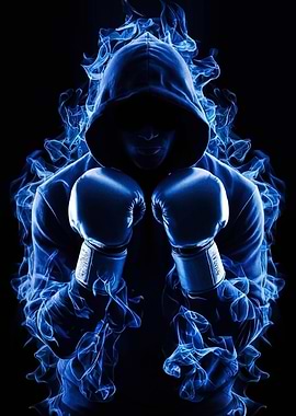 Hooded Boxer with Blue Flame Aura