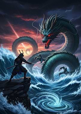 Samurai versus Dragon in Stormy Seas