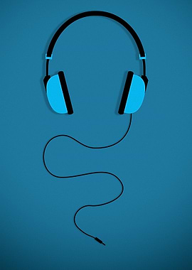 Blue Headphones Minimalist Art