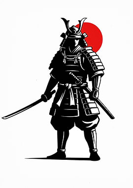 Samurai Warrior with Katana and Red Sun
