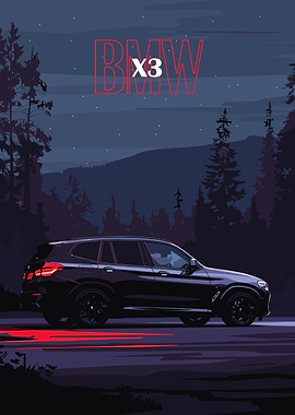 BMW X3 Night Drive Illustration