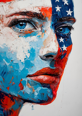 American Flag Color - Woman Portrait Painting