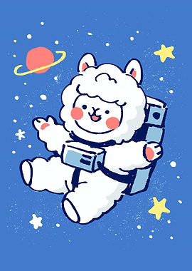Cute Alpaca Astronaut in Space Cartoon