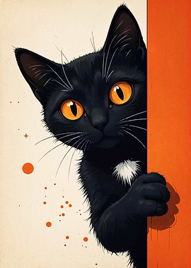 Peeking Black Cat Illustration
