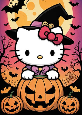 Cat Animal Halloween Witch Pumpkins