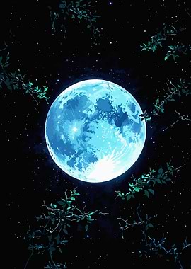 Blue Moon and Vines in Space