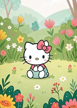 Cat animal Floral Meadow