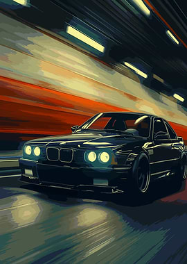 Black BMW in Tunnel Illustration