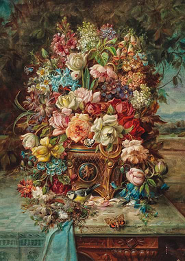 Floral Still Life with Bird and Butterflies