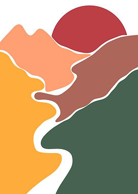 Abstract Landscape with Sun and River