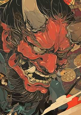 Japanese Oni Mask Digital Art
