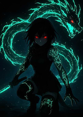 Anime Girl with Dragon and Sword