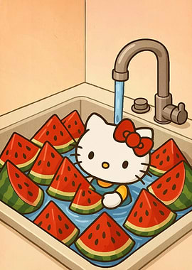 Cat Animal Watermelon Sink