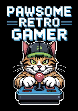 Pawsome Retro Gamer Cat Pixel Art