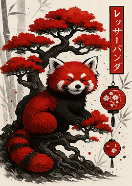 Red Panda in Japanese Art Style