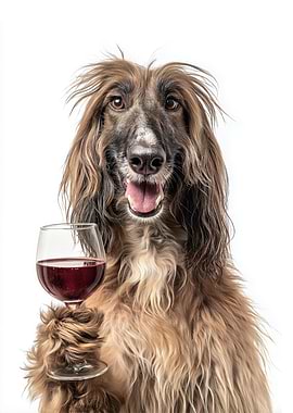 Afghan Hound with Wine Glass