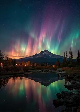 Aurora Borealis Over Mountain Hood