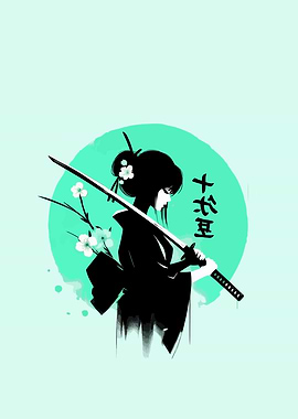 Geisha with Katana Silhouette Art