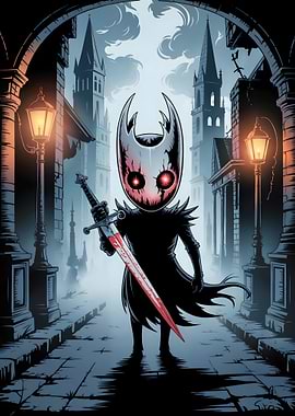 Hollow Knight in a Gothic City