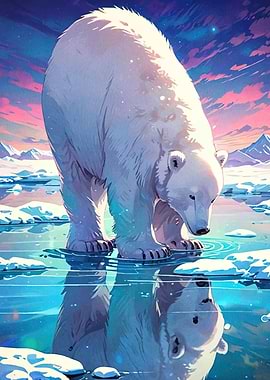 Polar Bear Reflection in Arctic Waters