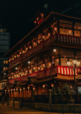 Dogo Onsen by night, Japan