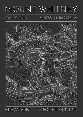 Mount Whitney Topographic Contour Map