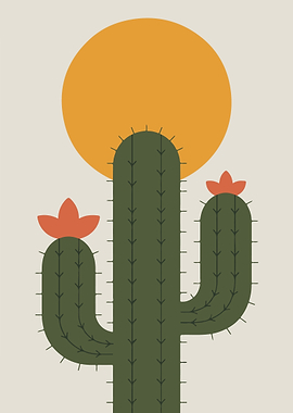Minimalist Cactus Art with Sun