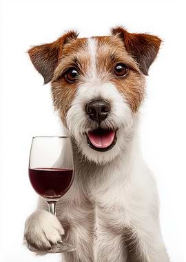 Parson Russell Terrier dog with Wine Glass Portrait