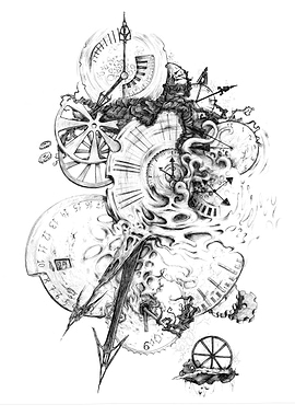 Surreal Clockwork Timepiece Drawing