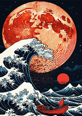 Moon Over Great Wave
