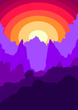 Abstract Mountain Sunset Landscape Illustration