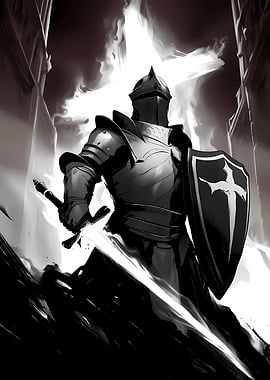 Monochrome Knight with Sword and Shield
