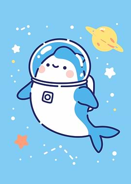 Cute Shark Astronaut in Space