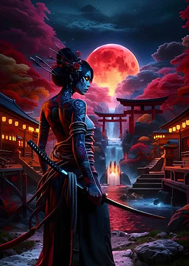 Tattooed Samurai Woman with Katana