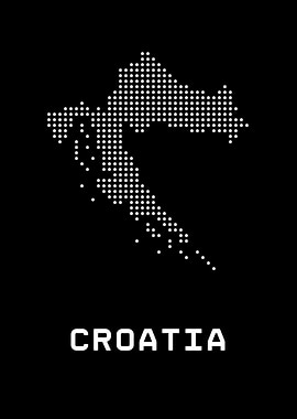 Croatia Map Dotted White on Black