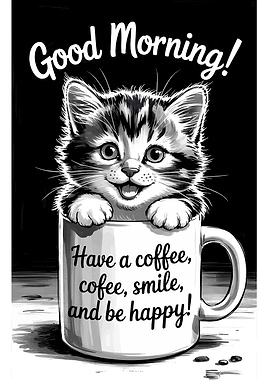 Cute Kitten in Coffee Cup