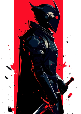 Dark Futuristic Warrior with Red Accent