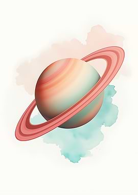 Watercolor Planet with Rings Illustration