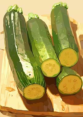 Zucchini on Cutting Board Still Life