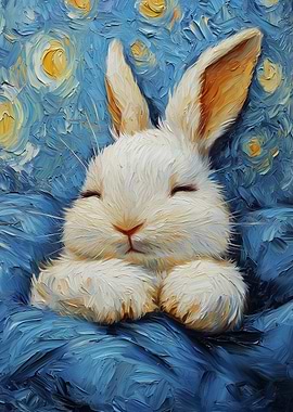 Sleeping Bunny Van Gogh Style Painting